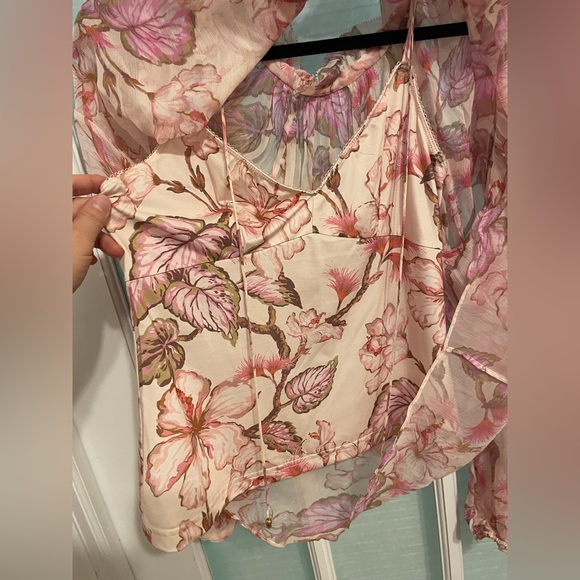 Zimmermann Coral Hibiscus Semi-sheer Floral Blouse Size 1 - Picture 13 of 15
